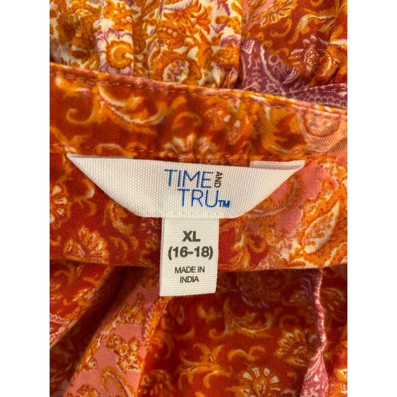 Time and Tru Blouse Plus Sz XL Pink Orange Paisley Boho Peasant Top Cottagecore - Picture 6 of 9